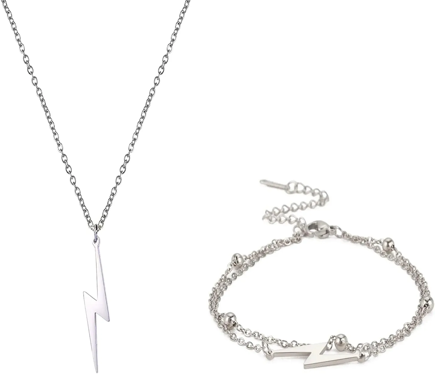 Lightning Bolt Necklace for Women Men Stainless Steel Simple Street Punk Lightning Bolt Pendant Necklace Jewelry Inspirational Gift for Unisex