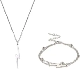 Lightning Bolt Necklace for Women Men Stainless Steel Simple Street Punk Lightning Bolt Pendant Necklace Jewelry Inspirational Gift for Unisex