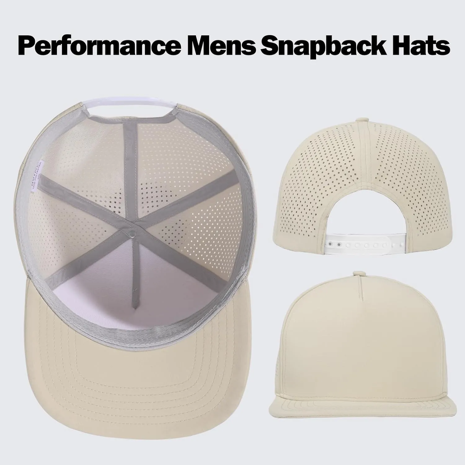 LiuSuper M/L/XL/XXL Flat Brim 5 Panel Hats for Men Performance Mens Snapback Hats Quick Dry Laser Perforated Baseball Cap