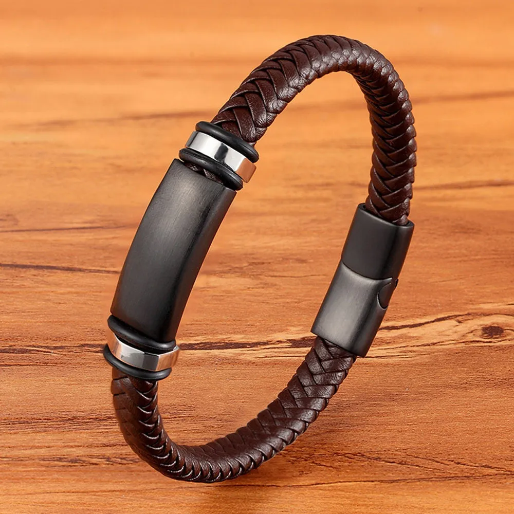 Luxury Stainless Steel Accessories Genuine Leather Combination 3 Colors Men Bracelets