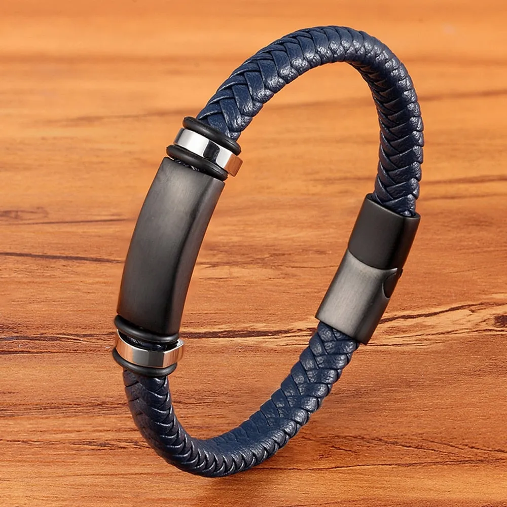 Luxury Stainless Steel Accessories Genuine Leather Combination 3 Colors Men Bracelets