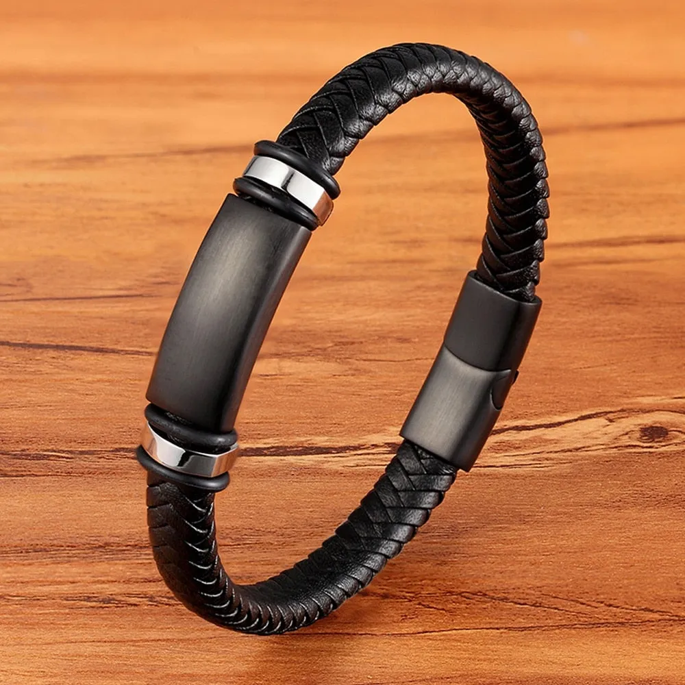Luxury Stainless Steel Accessories Genuine Leather Combination 3 Colors Men Bracelets