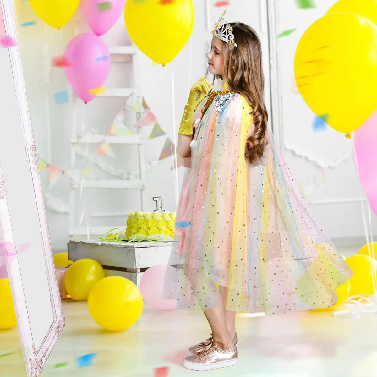 Meland Princess Dress up Clothes for Little Girl, 11Pcs Princess Cape with Crown, Princess Dresses for Girl 3-8 Birthday Gift