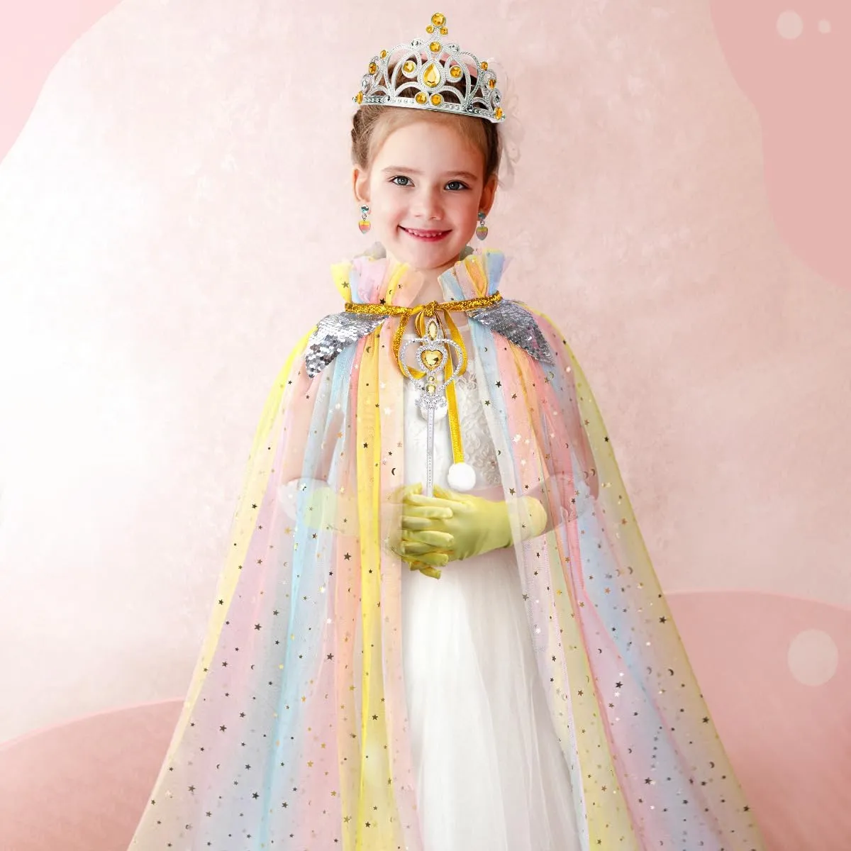 Meland Princess Dress up Clothes for Little Girl, 11Pcs Princess Cape with Crown, Princess Dresses for Girl 3-8 Birthday Gift