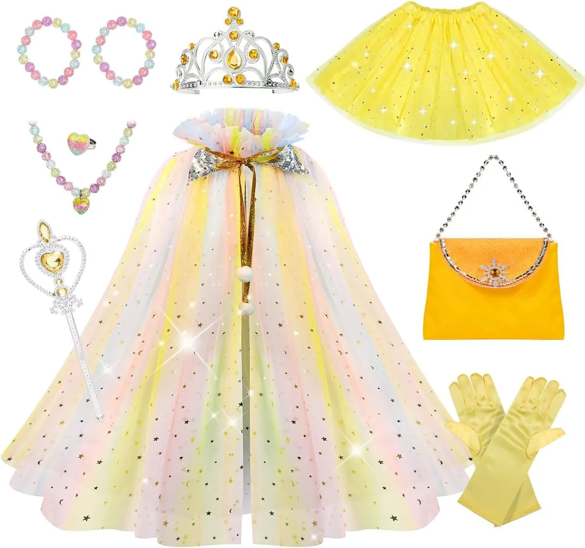 Meland Princess Dress up Clothes for Little Girl, 11Pcs Princess Cape with Crown, Princess Dresses for Girl 3-8 Birthday Gift