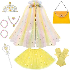 Meland Princess Dress up Clothes for Little Girl, 11Pcs Princess Cape with Crown, Princess Dresses for Girl 3-8 Birthday Gift