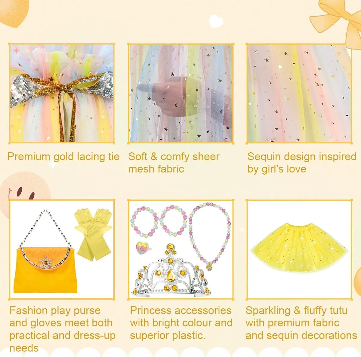 Meland Princess Dress up Clothes for Little Girl, 11Pcs Princess Cape with Crown, Princess Dresses for Girl 3-8 Birthday Gift