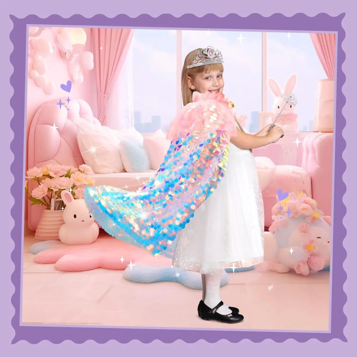 Meland Princess Dress Up for Girls 3-8, 11Pcs Mermaid Cape with Crown, Dress Up Clothes Birthday Gift Toys for Girls Toddlers