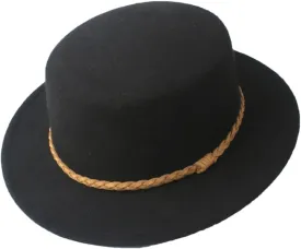 Men Women Wool Flat Fedora Top Hat Church Hat Outdoor Travel Jazz Hat Unisex Trilby Hat Black