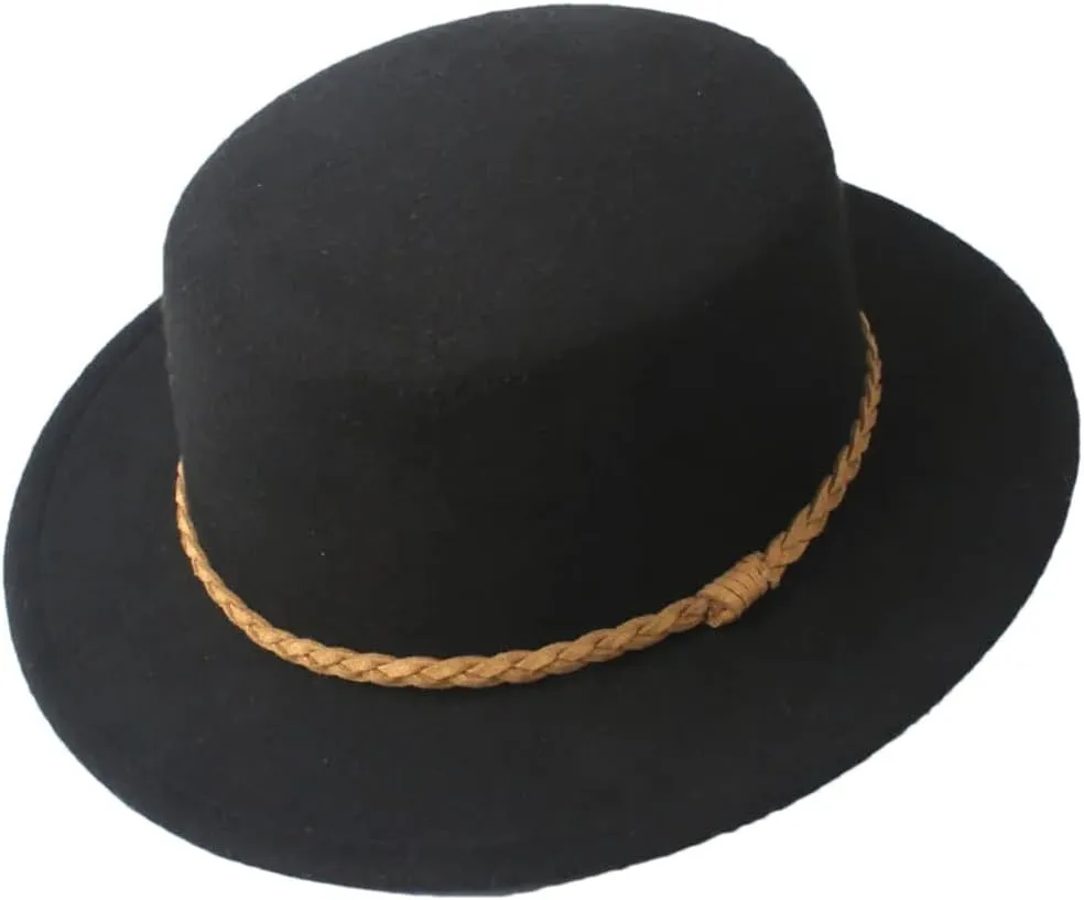 Men Women Wool Flat Fedora Top Hat Church Hat Outdoor Travel Jazz Hat Unisex Trilby Hat Black