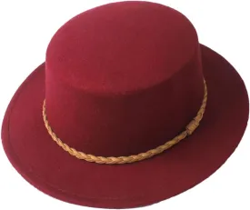 Men Women Wool Flat Fedora Top Hat Church Hat Outdoor Travel Jazz Hat Unisex Trilby Hat Wine Red