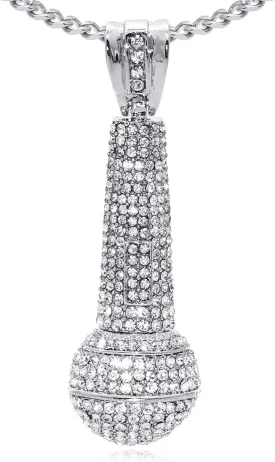 Mens and Womens Hip Hop Iced Out Rhinestones Necklace Alloy Huge Microphone Pendant Music Necklace