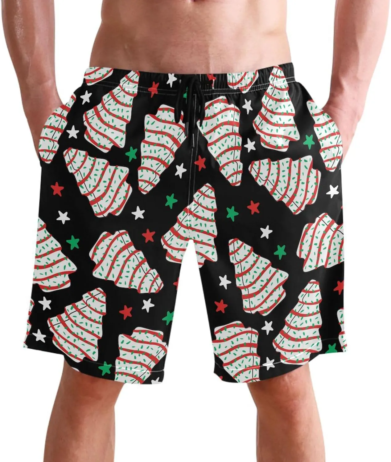 Men's Swim Trunks Quick Dry Swimming Shorts with Mesh Lining and Pocket Pink Christmas Santa Claus Swimsuit Trunks