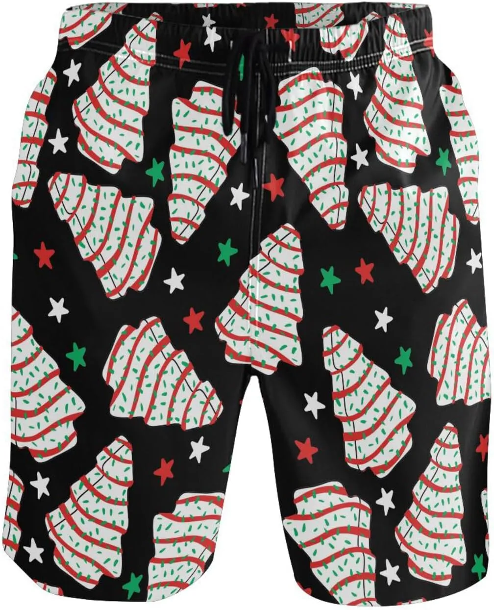 Men's Swim Trunks Quick Dry Swimming Shorts with Mesh Lining and Pocket Pink Christmas Santa Claus Swimsuit Trunks