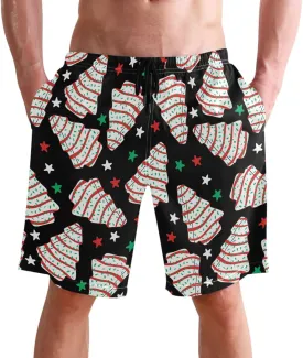 Men's Swim Trunks Quick Dry Swimming Shorts with Mesh Lining and Pocket Pink Christmas Santa Claus Swimsuit Trunks