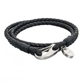 Mens Woven Black Leather Feature Clasp Bracelet B5274