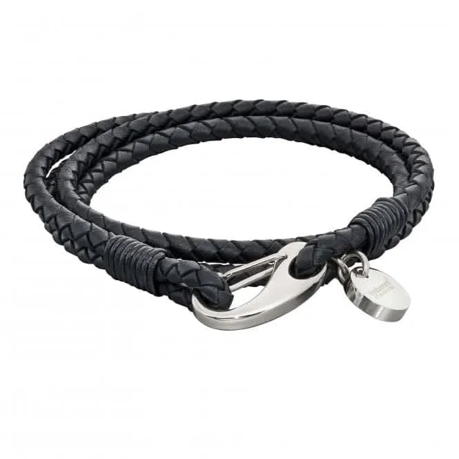 Mens Woven Black Leather Feature Clasp Bracelet B5274