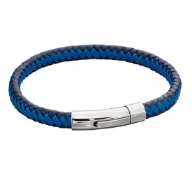 Mens Woven Blue Leather Clip Clasp Bracelet B5275