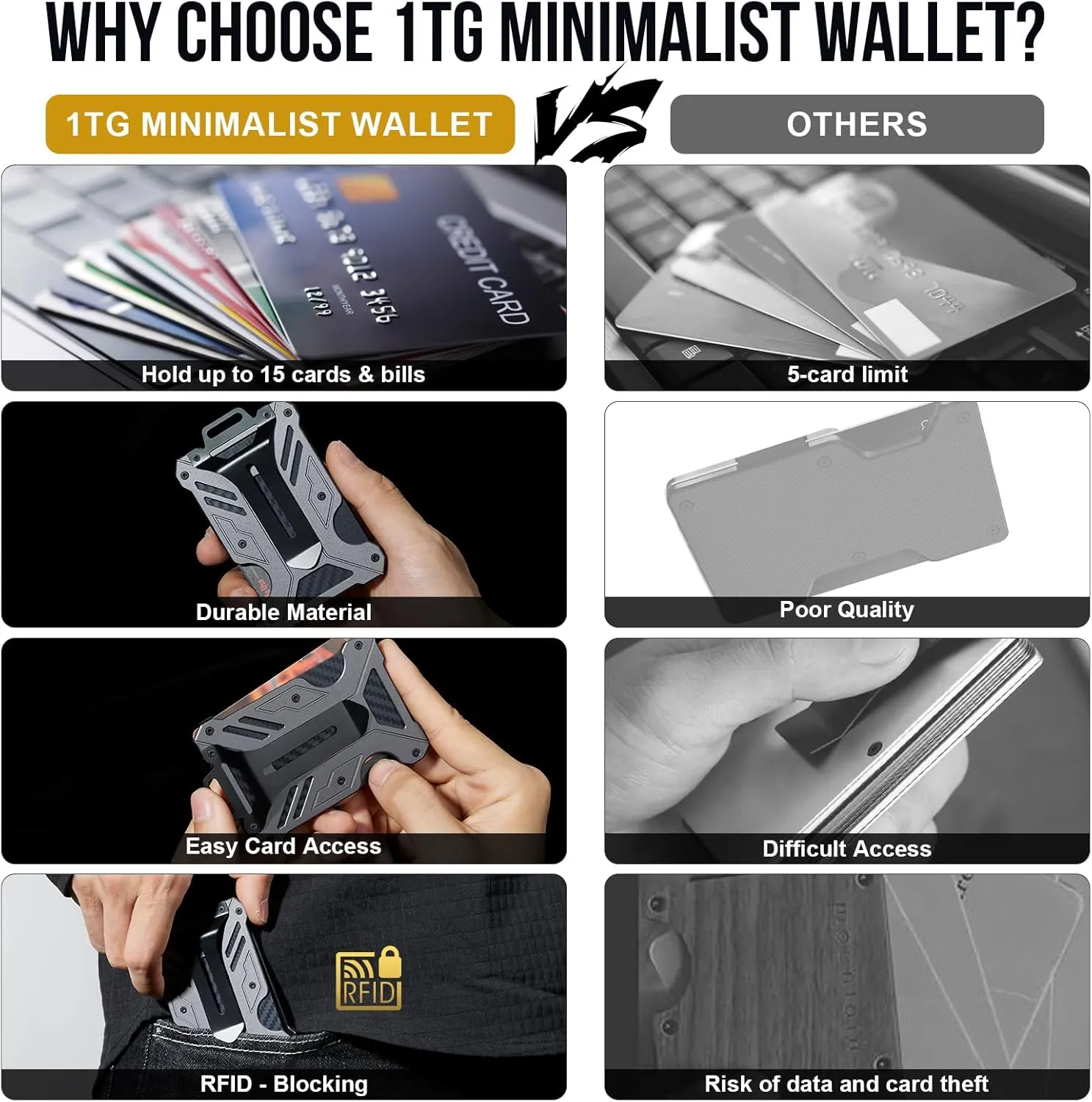 Minimalist Slim Wallet with Moeny Clip, Front Pocket RFID Blocking Wallet Cash Holder, Versatile Credit Card Orgainzer, ID Card Badge Holder for Men