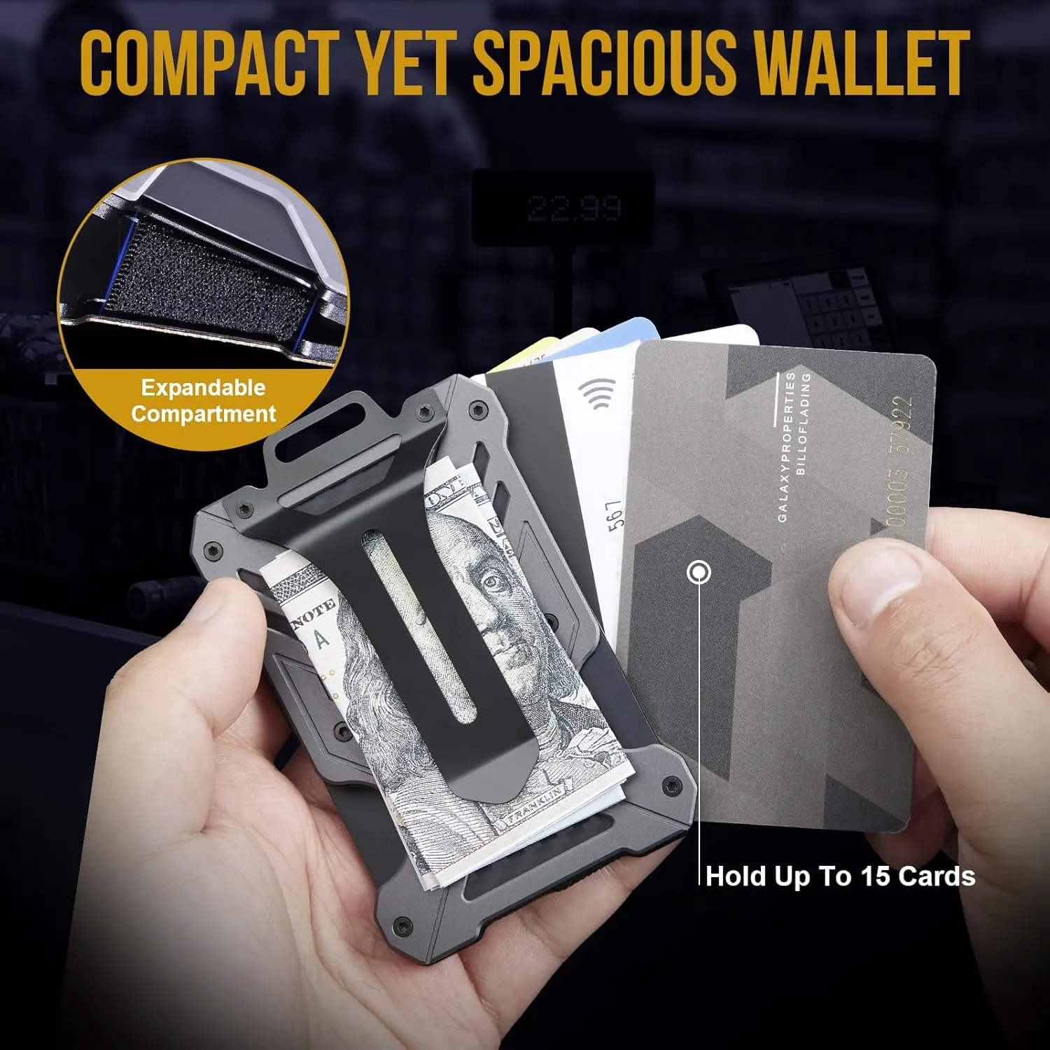 Minimalist Slim Wallet with Moeny Clip, Front Pocket RFID Blocking Wallet Cash Holder, Versatile Credit Card Orgainzer, ID Card Badge Holder for Men