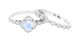 Moonstone Flower Ring Set with Diamond