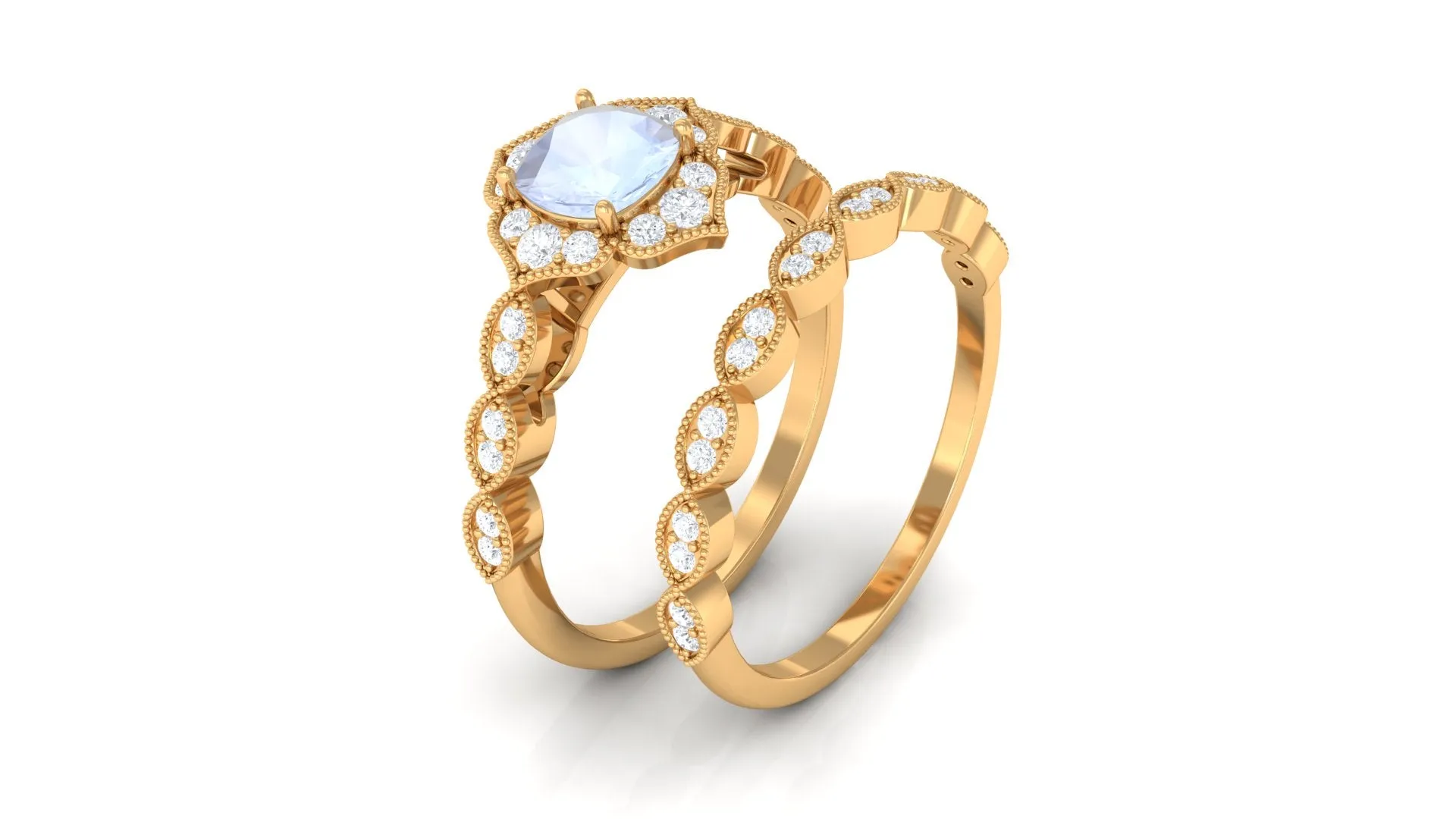 Moonstone Flower Ring Set with Diamond