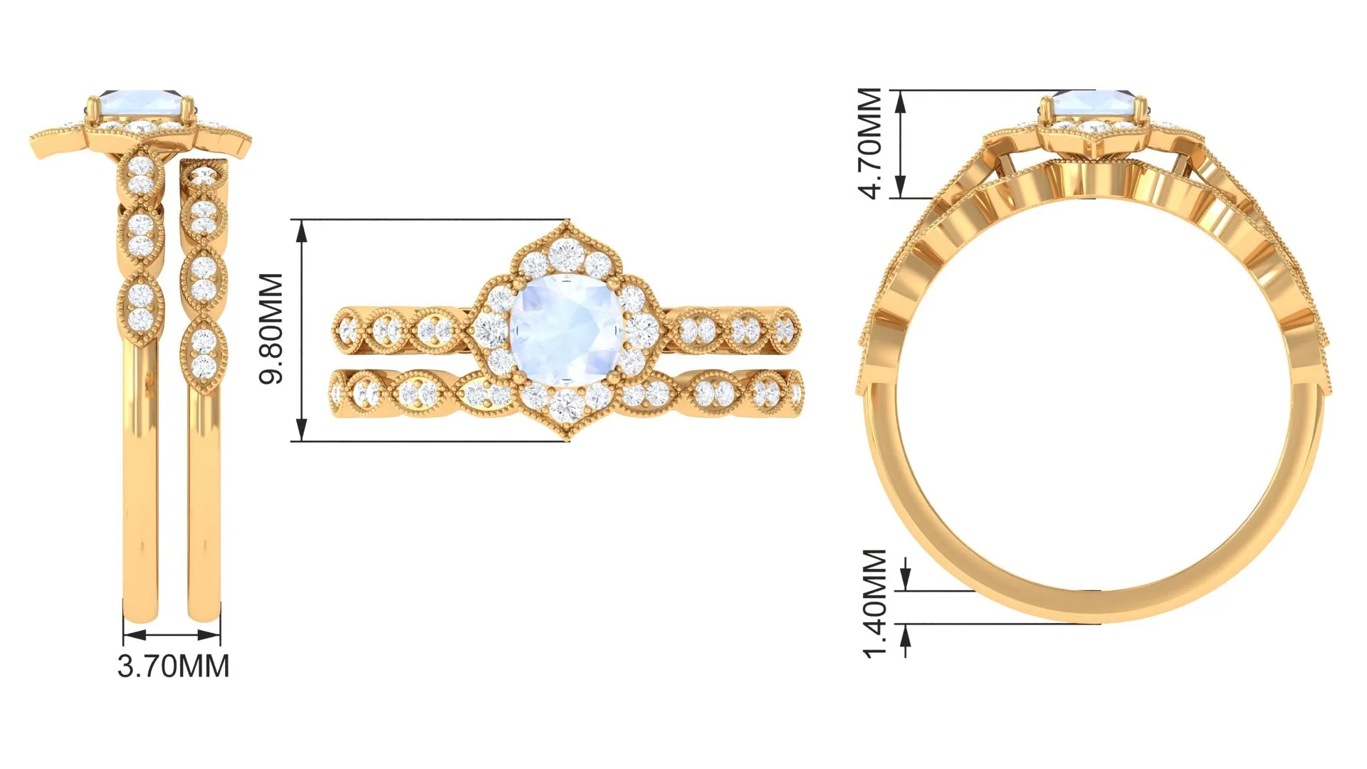 Moonstone Flower Ring Set with Diamond