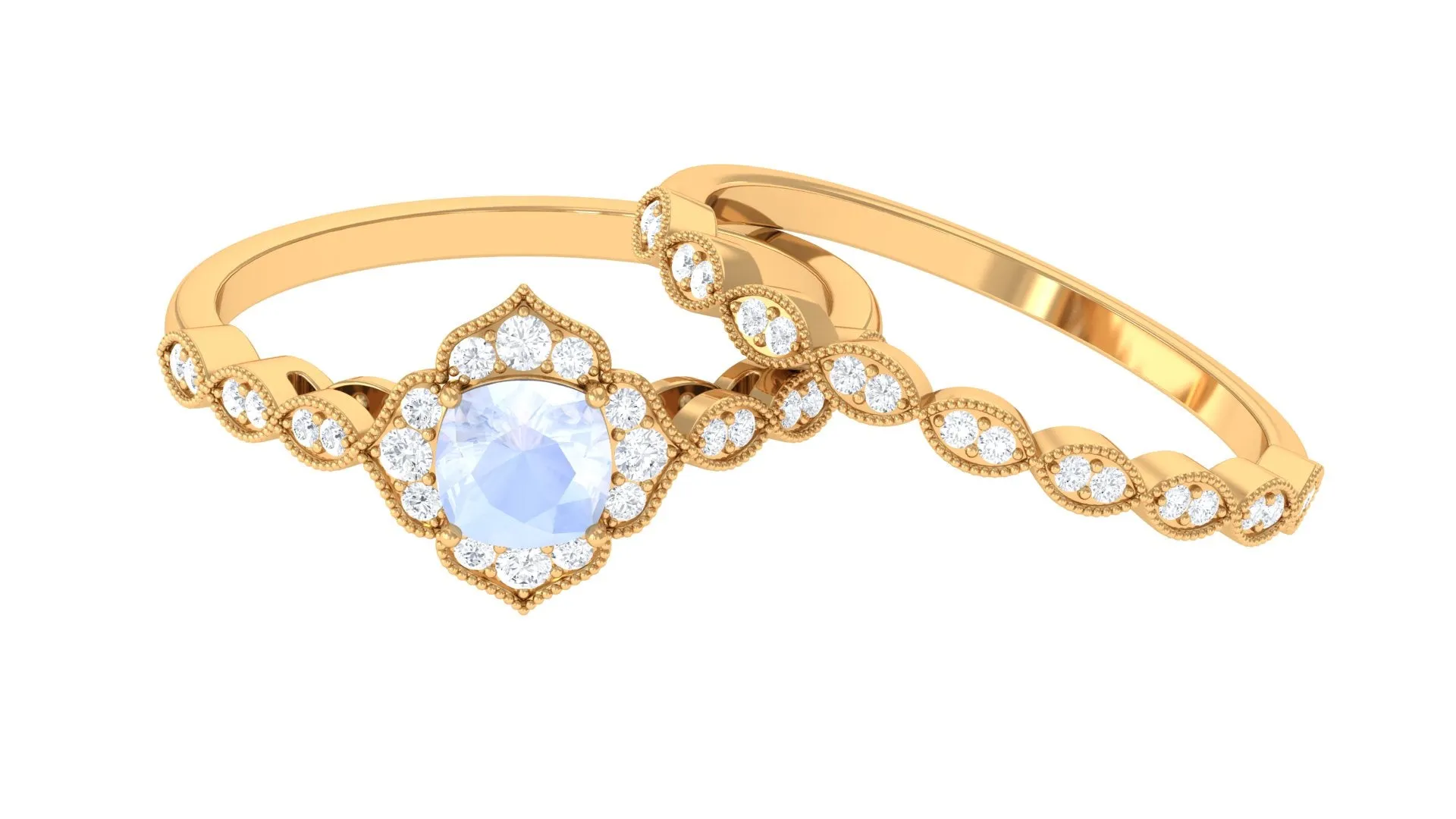 Moonstone Flower Ring Set with Diamond