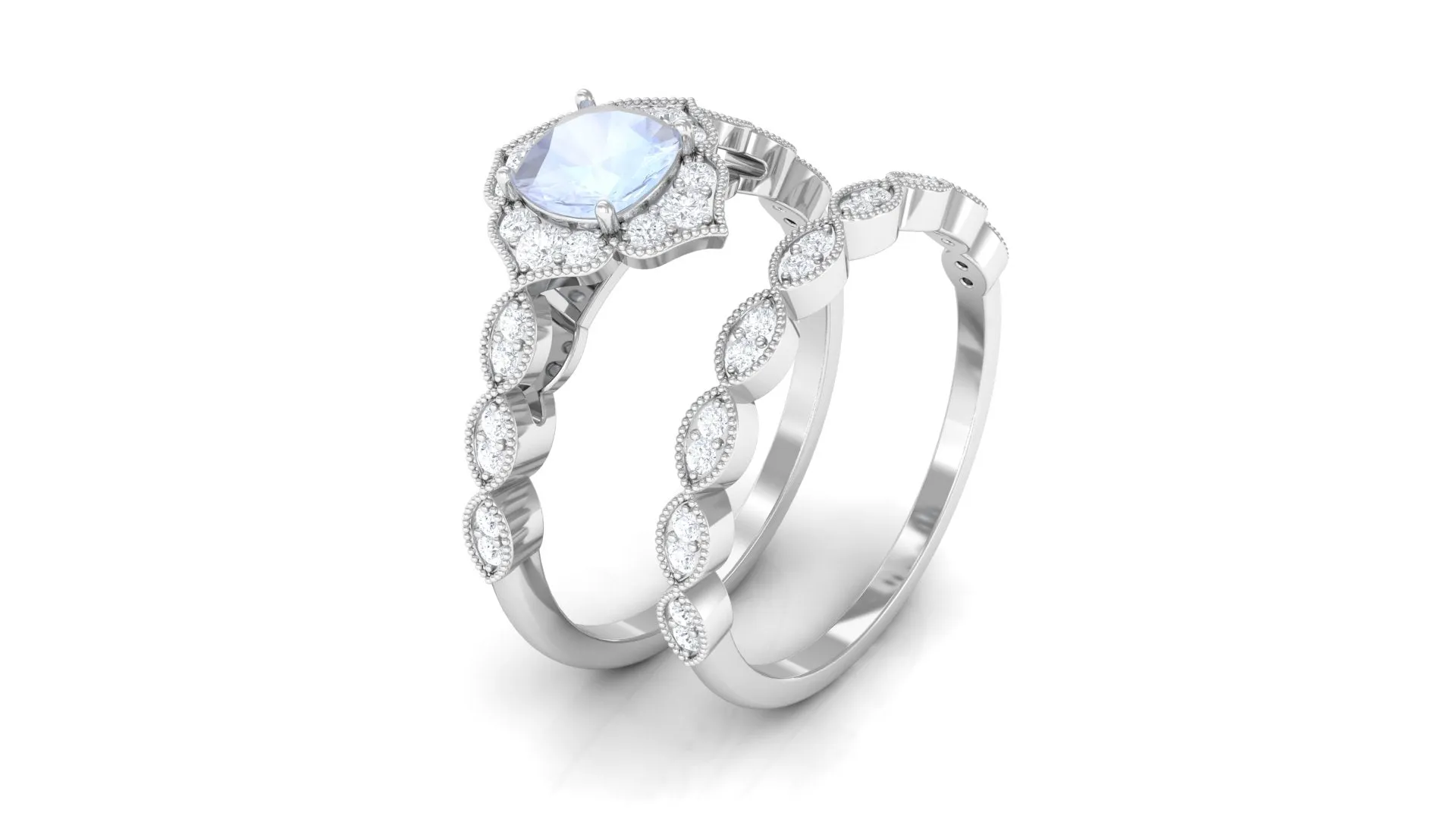 Moonstone Flower Ring Set with Diamond