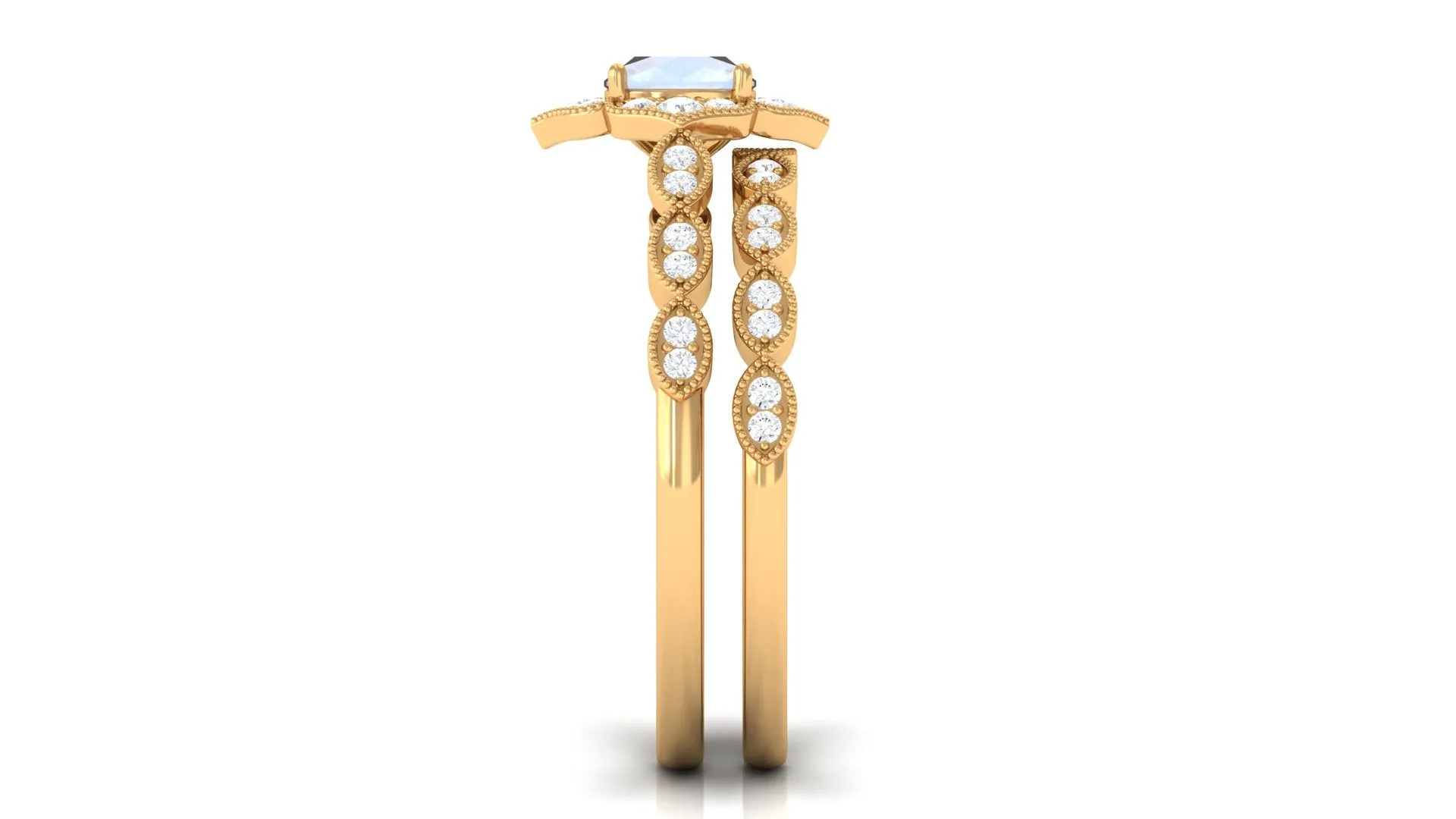 Moonstone Flower Ring Set with Diamond