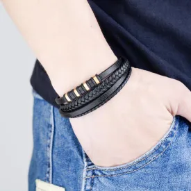 Multilayer Woven Leather Bracelet for Men Rope Chain Wrap Bracelet
