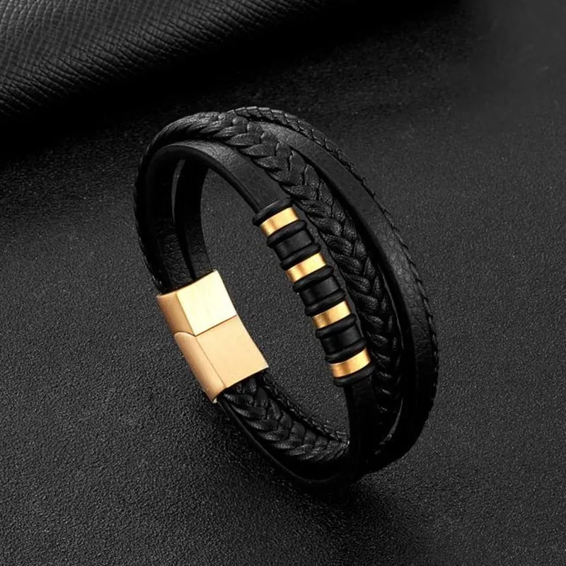 Multilayer Woven Leather Bracelet for Men Rope Chain Wrap Bracelet