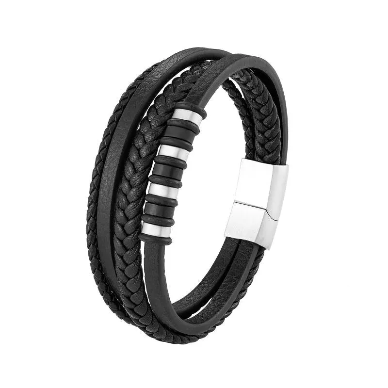 Multilayer Woven Leather Bracelet for Men Rope Chain Wrap Bracelet