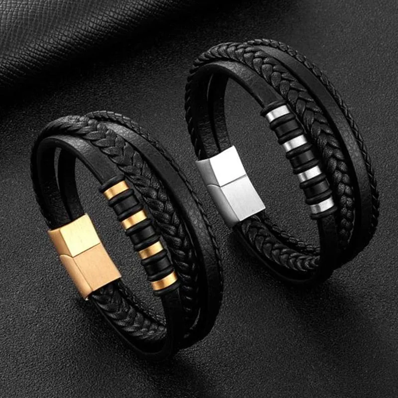 Multilayer Woven Leather Bracelet for Men Rope Chain Wrap Bracelet