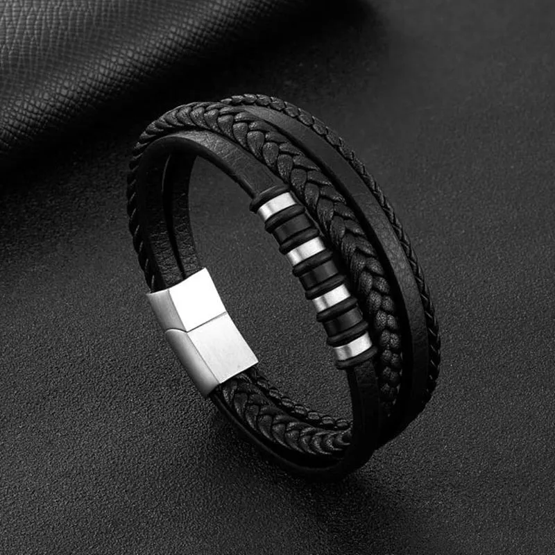 Multilayer Woven Leather Bracelet for Men Rope Chain Wrap Bracelet