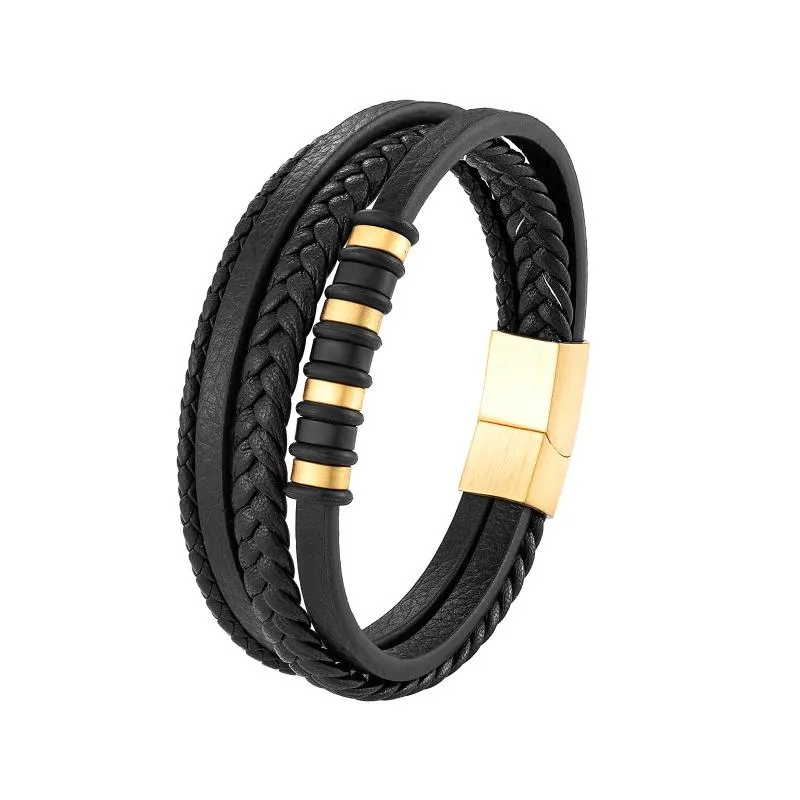 Multilayer Woven Leather Bracelet for Men Rope Chain Wrap Bracelet