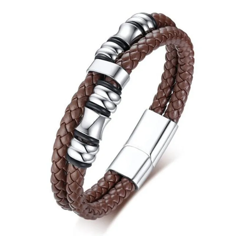 Multilayer Woven Leather Wrap Bracelet Men Cross Bracelet