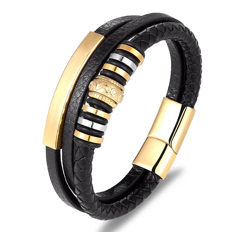 Multilayer Woven Leather Wrap Bracelet Men Cross Bracelet