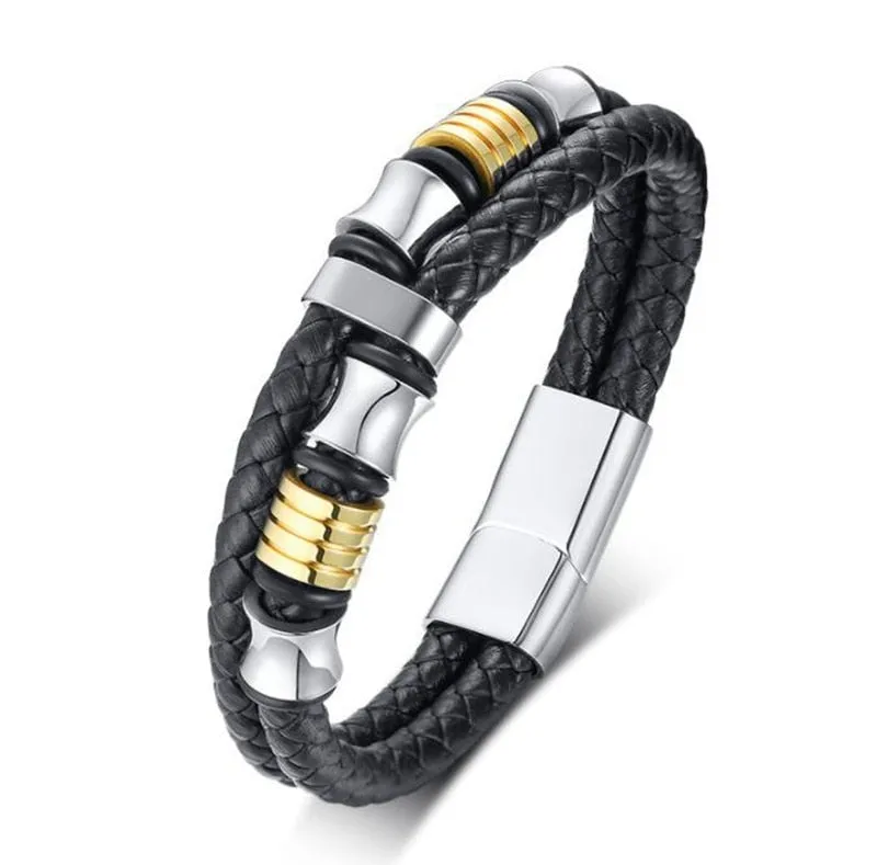 Multilayer Woven Leather Wrap Bracelet Men Cross Bracelet