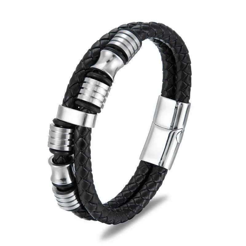 Multilayer Woven Leather Wrap Bracelet Men Cross Bracelet