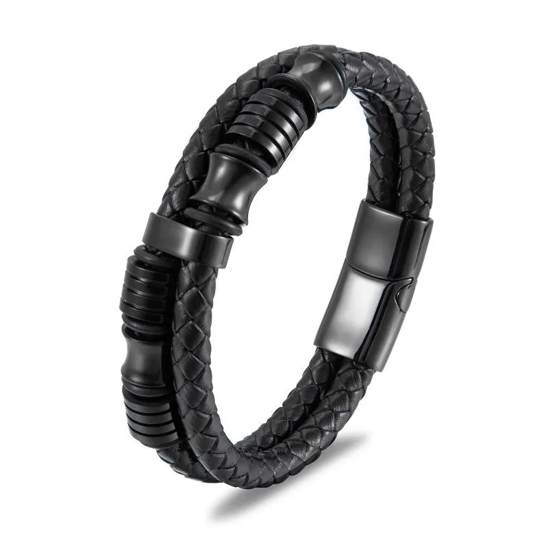 Multilayer Woven Leather Wrap Bracelet Men Cross Bracelet