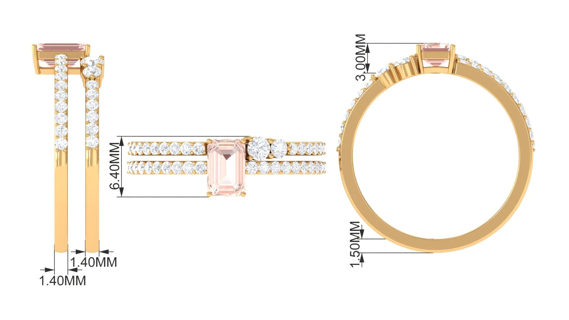 Natural Morganite and Diamond Stackable Ring Set