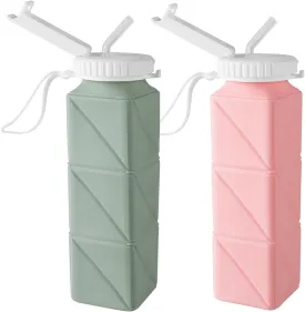 Opard Collapsible Water Bottles BPA Free Leak Proof Foldable Silicone Bottle with Anti-Collapse Ring for Travel Camping Hiking Running Sport