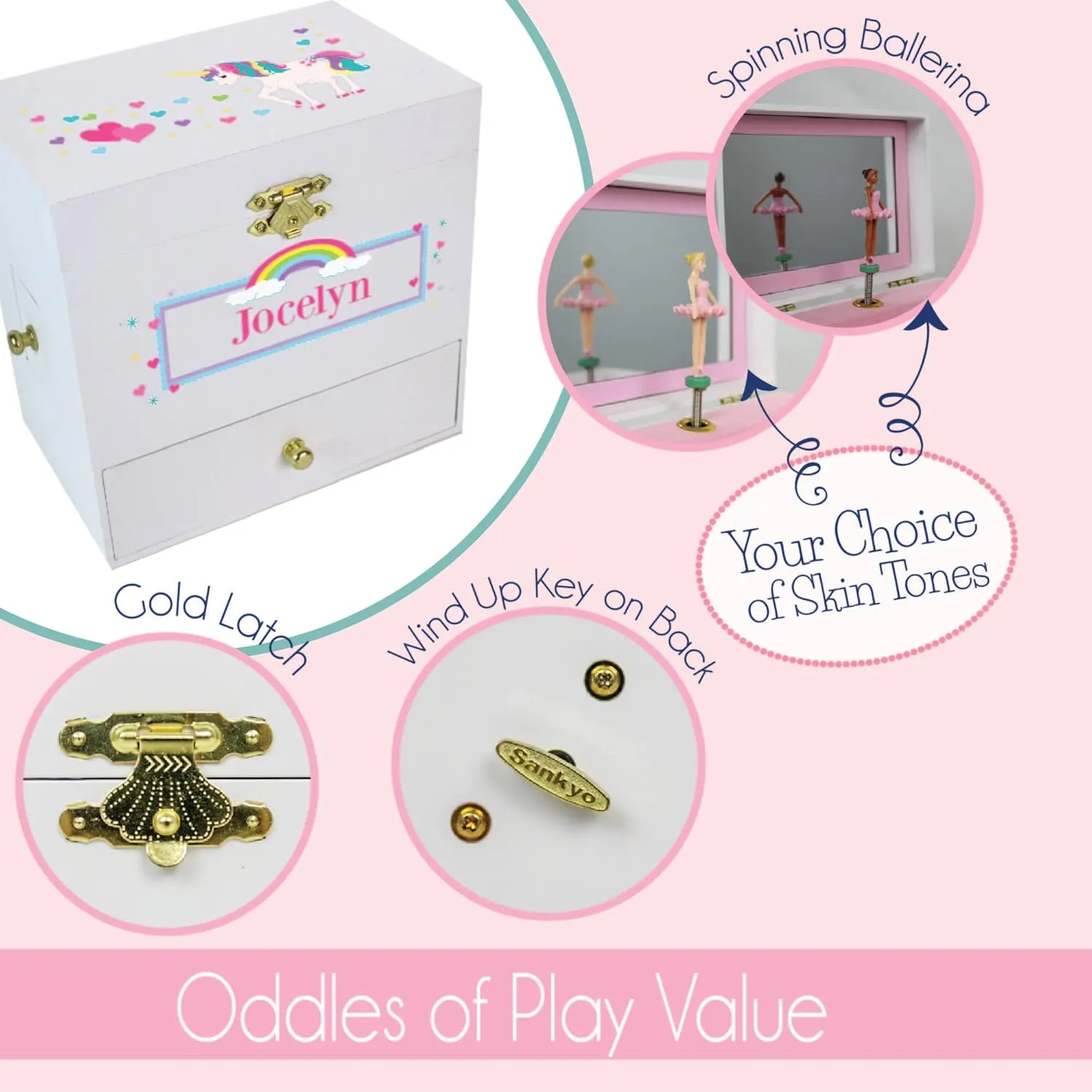 Personalized Lavender Flower Girl Musical Ballerina Jewelry Box plays "Swan Lake" with drawers