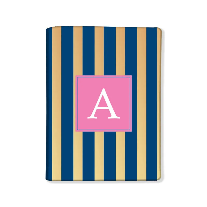 Personalized Passport Cover Travel Luggage Tag - Blue and White Lines