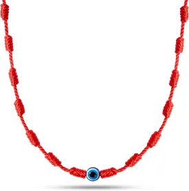 PHITECUS Turkish Evil Eye Pendant Necklace with 7 Red Knots for Protection - Blue Nazar Amulet for Men & Women - Handmade String Necklace -