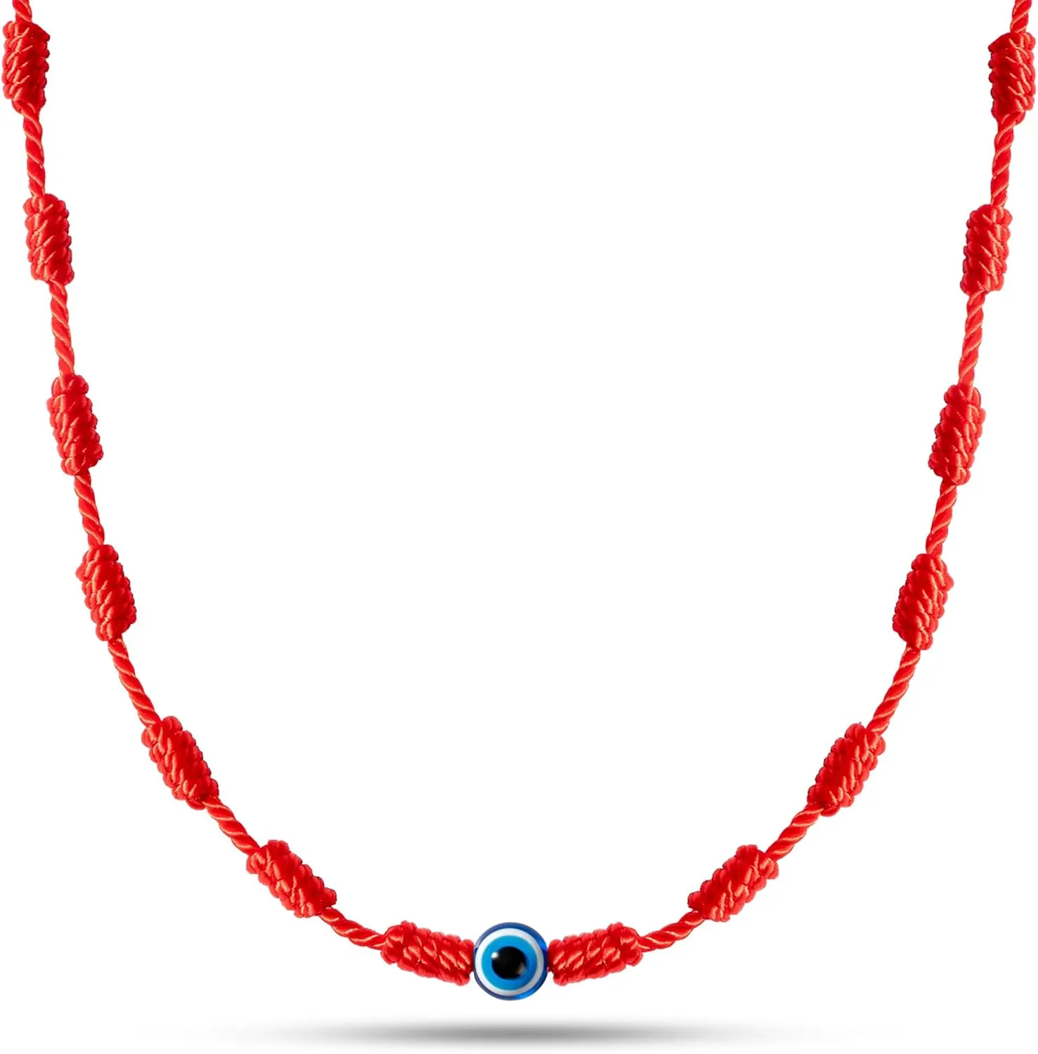 PHITECUS Turkish Evil Eye Pendant Necklace with 7 Red Knots for Protection - Blue Nazar Amulet for Men & Women - Handmade String Necklace -