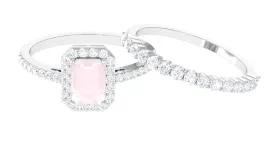 Real Rose Quartz and Moissanite Stackable Ring Set
