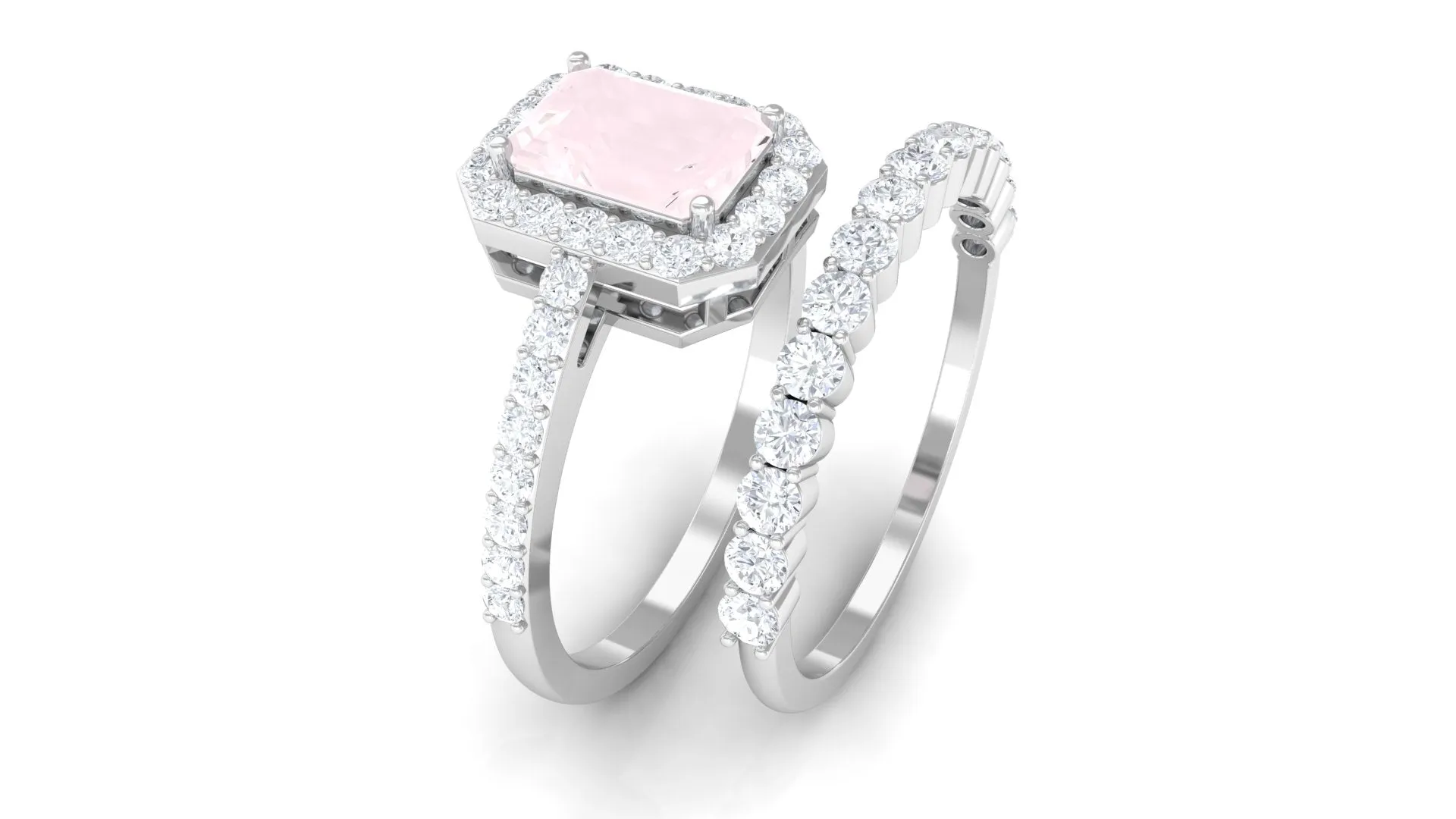 Real Rose Quartz and Moissanite Stackable Ring Set