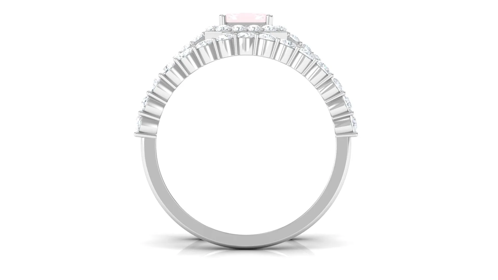 Real Rose Quartz and Moissanite Stackable Ring Set